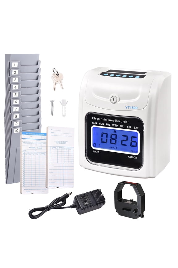 Attendance Punch Time Clock Employee Payroll Recorder LCD Display with 100 Cards