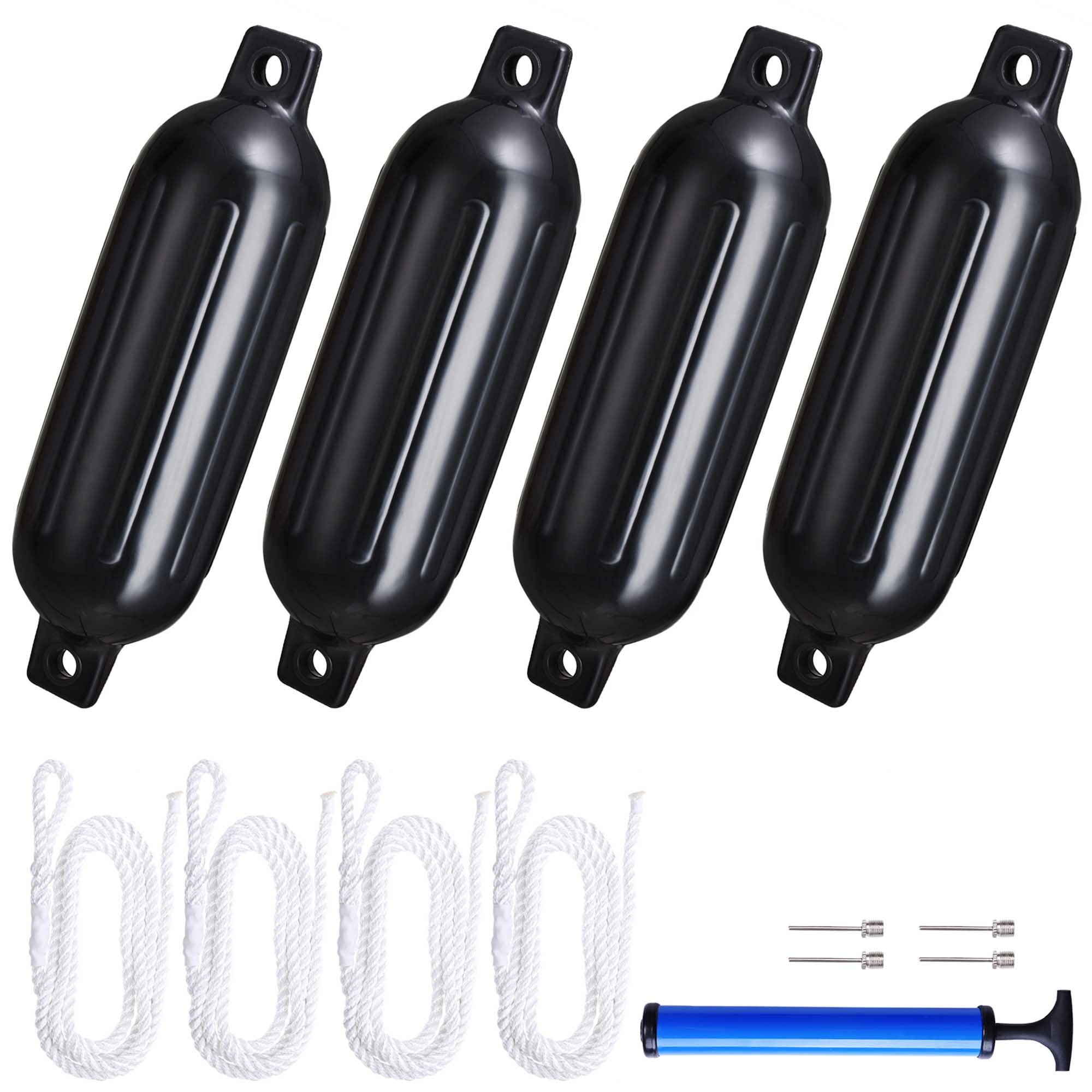 Boat Fenders 4 Pack 6.5"x23" Inflatable Boat Buoy Bumper Kit