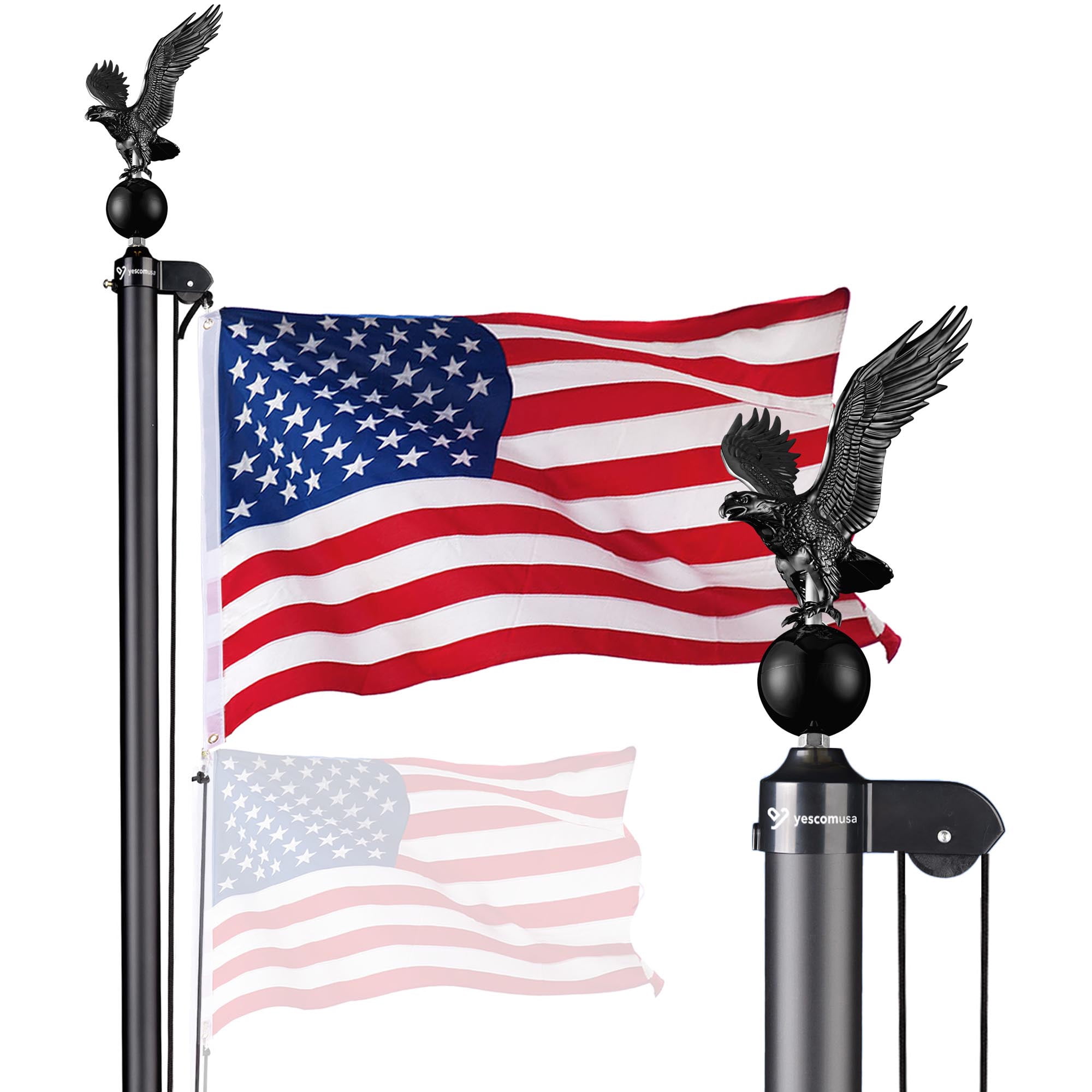 20 Ft Black Aluminum Flag Pole Kit with Eagle Topper