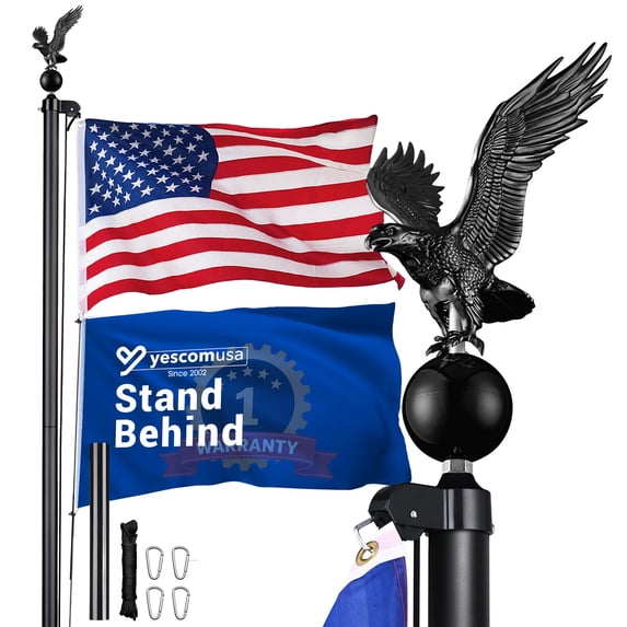 Yescom Bravery 20Ft Eagle Topper Sectional Flag Pole Kit Aluminum Outside Inground Yard Garden with 3'x5' USA Flag Black
