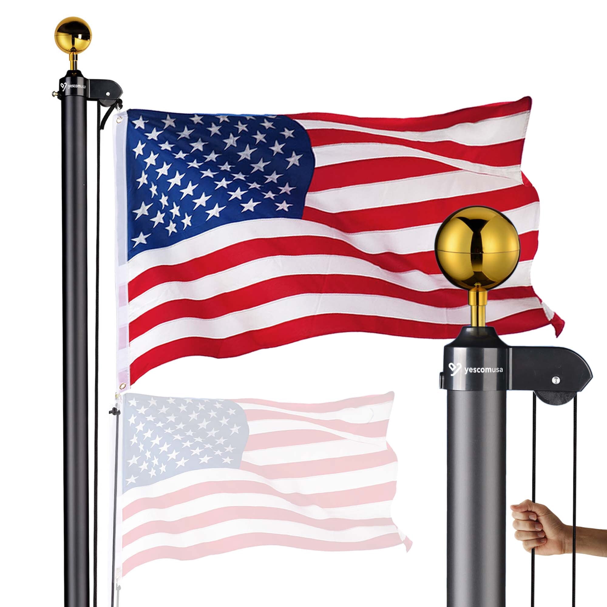 Yescom Bravery 20ft 13 Gauge Sectional Flag Pole Kit Aluminum for Outside House Inground Yard Garden Residential Black