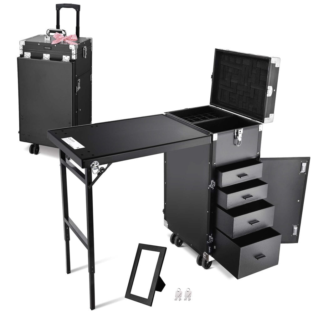 Yescom Byootique Nail Table Makeup Station Speaker Drawers Mirror, Black