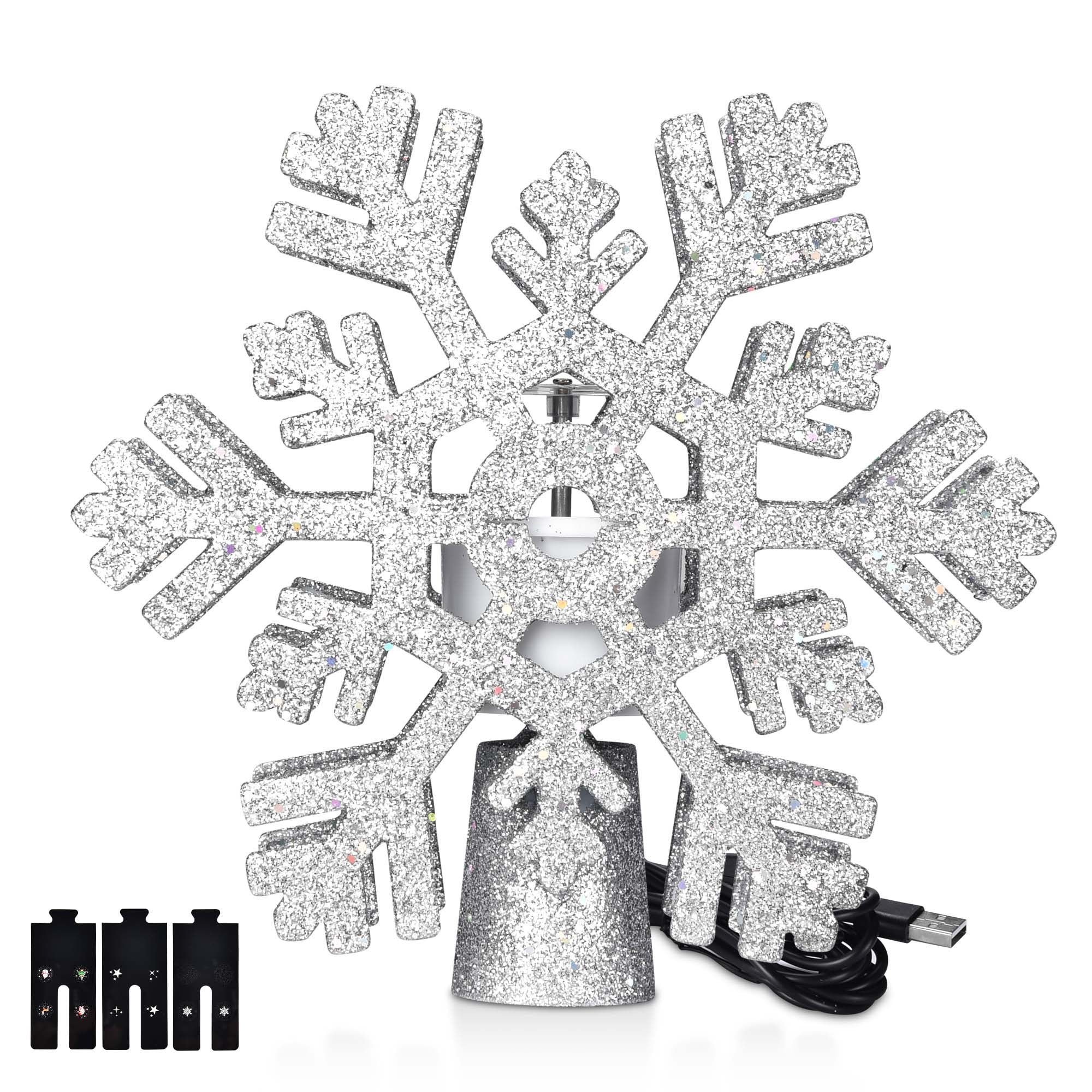 Christmas Tree Topper LED Lighted 3D Hollow Rotating Snowflake