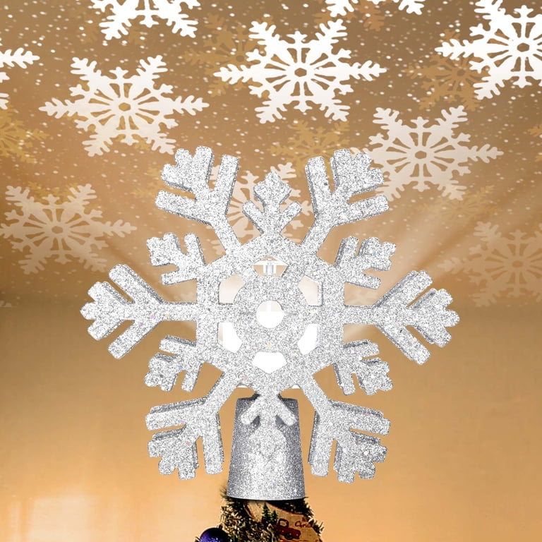 Yescom LED Lighted Christmas Tree Topper, 3D Hollow Rotating  Christmas Tree Topper, 3D Rotating Silver Snowflake Pattern Projector main image 0