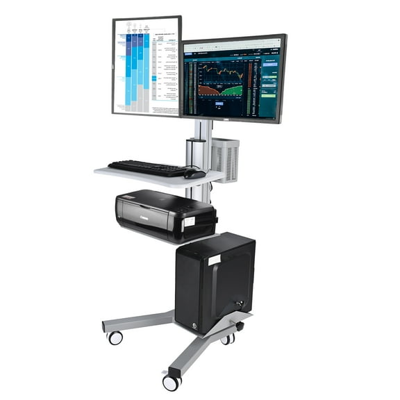 Yescom Mobile Computer Cart PC Stand Desk Workstation Dual Monitor Mount on Wheels Adjustable Hospital