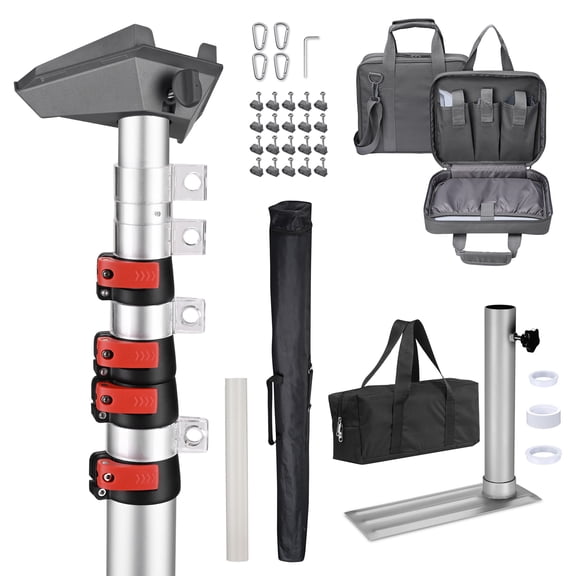 Yescom EZ GO 14FT Starlink Mini Pole and Ground Mount Kit w/ Pipe Adapter & Carry Bag Telescoping Pole with Tire Mount for RV Resort Travel