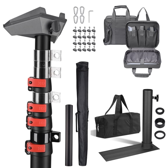 Yescom EZ GO 14FT Starlink Mini Pole Ground Mount Kit w/ Pipe Adapter Carry Bag Black Telescoping Pole with Tire Mount for RV Travel