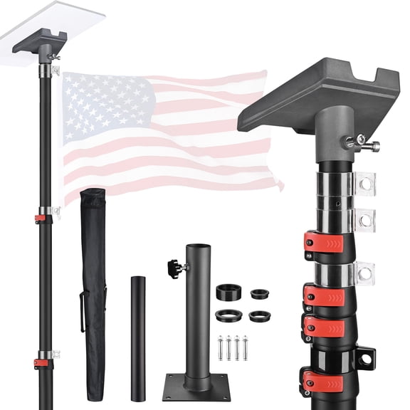 Yescom EZ GO 14ft Starlink Gen 3 Pole Ground Mount Kit with Deck Mount & Starlink Adapter Aluminum Telescoping Pole for Home Outdoor Backyard, Black