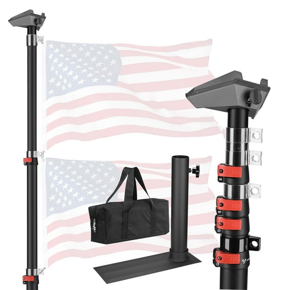 Yescom EZ GO 14ft Telescopic Flag Pole Kit with Starlink Mini Pipe Adapter & Tire Mount Base for Outdoor Tailgate Party
