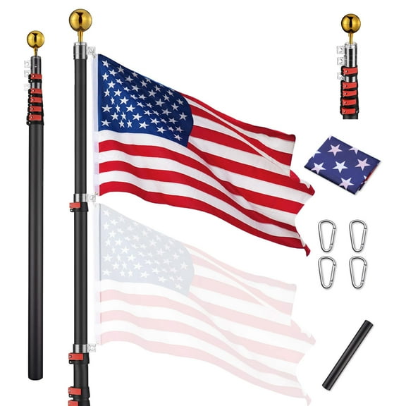 Yescom EZ GO 20Ft Commercial Telescoping Flag Pole Kit Portable Display Sign Banner Pole for Outside Hotel Business Events Advertising Flag Black