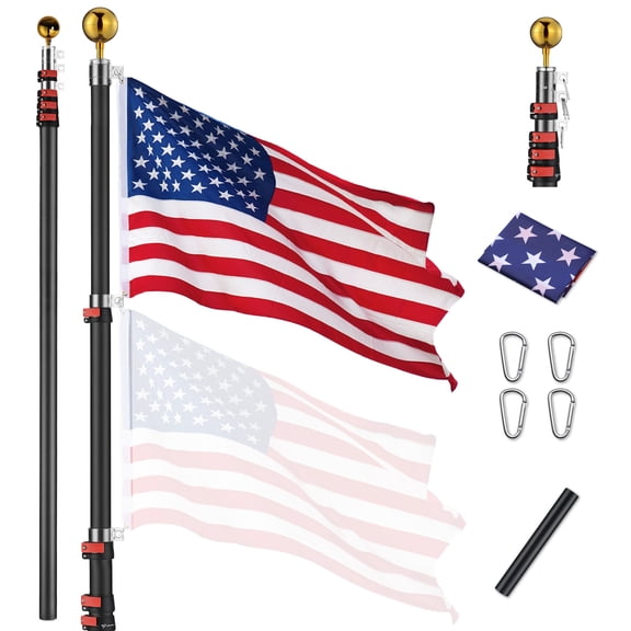 Yescom EZ GO 25Ft Commercial Telescoping Flag Pole Kit Portable Display Sign Banner Pole for Outside Hotel Business Events Advertising Flag Black