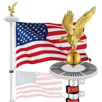 Yescom EZ GO 25ft Eagle Topper Telescopic Flag Pole Kit Solar Light Outside 3x5' US Flag Ball Top, Silver