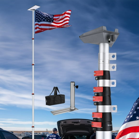 Yescom EZ GO 25ft Starlink Mini Ground Pole Mount Kit with Adapter & Tire Stand, Starlink Mini Telescopic Tailgate Flagpole & Base Kit for Outdoor RV Camping Silver