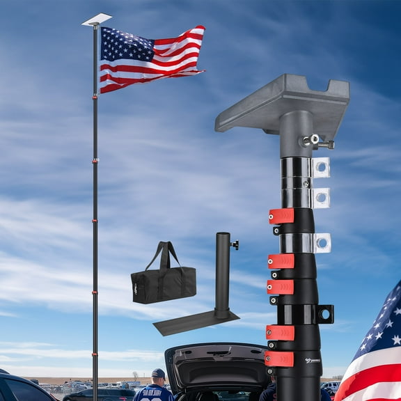 Yescom EZ GO 30ft Starlink Mini Ground Pole Mount Kit with Adapter & Tire Stand, Starlink Mini Telescopic Tailgate Flagpole & Base Kit for Outdoor RV Camping Black