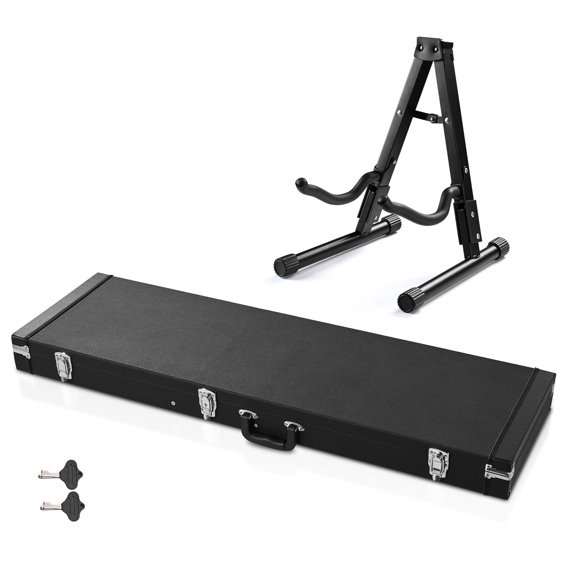 Yescom Electric Bass Guitar Hard Case Wooden Hard Shell & Folding Guitar Floor Stand