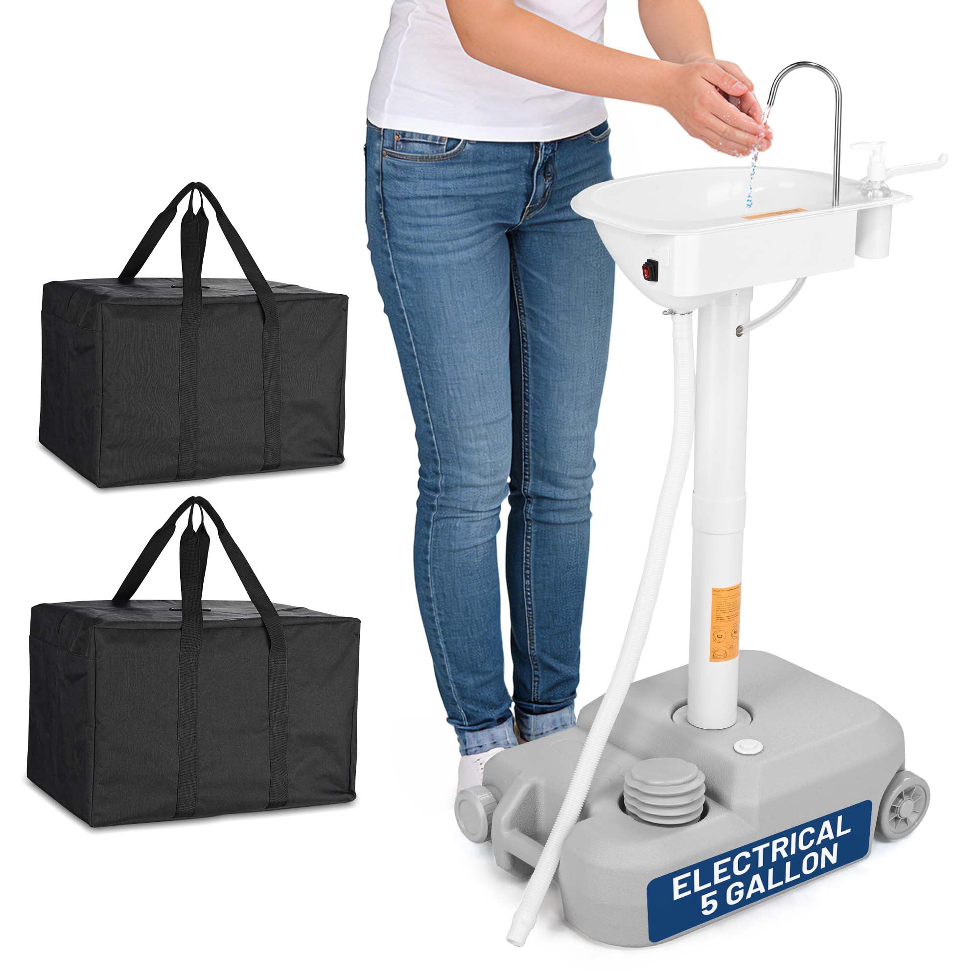 Yescom Electric Portable Sink Hand Washing Station with 5 Gallon Fresh Tanks & 2 Travel Bags, 17L Camping Sink with Electric Pump USB Rechargeable for Travel