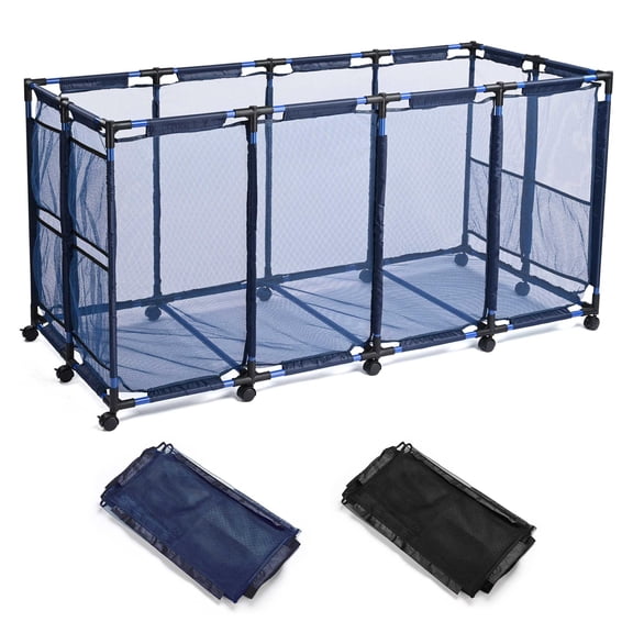 Yescom Extra Large 12 Wheels Rolling Mesh Pool Storage Bin Metal Frame with Black Mesh Cover Replacement Net