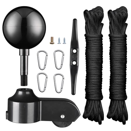 Yescom Flagpole Repair Parts Kit Topper Black Ball Final Cleat Clip for 20/25/30 Ft Pole