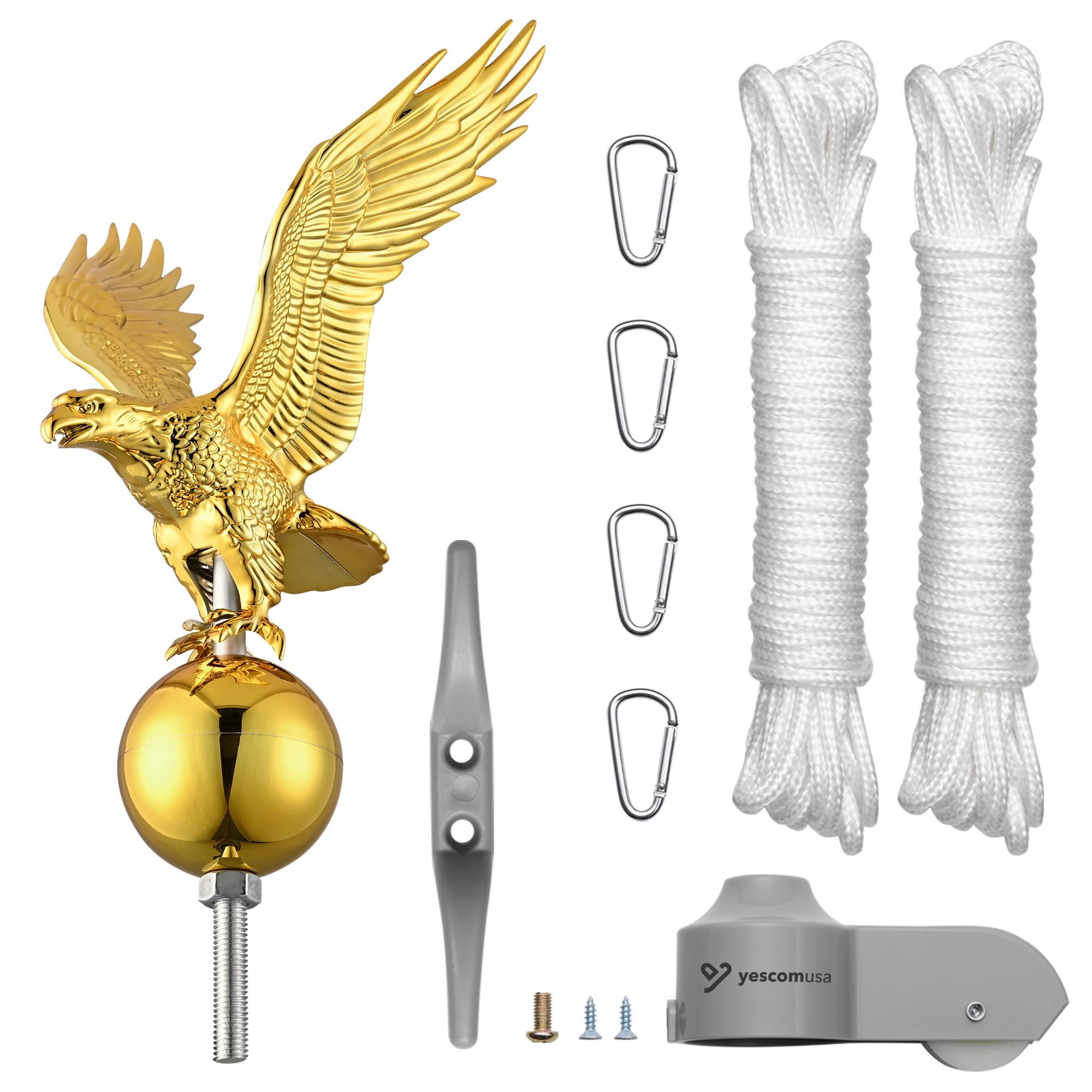 Yescom Flagpole Repair Parts Kit Topper Eagle Top Final Cleat Clip for 20/25/30 Ft Pole for 2" Diameter Flag Pole