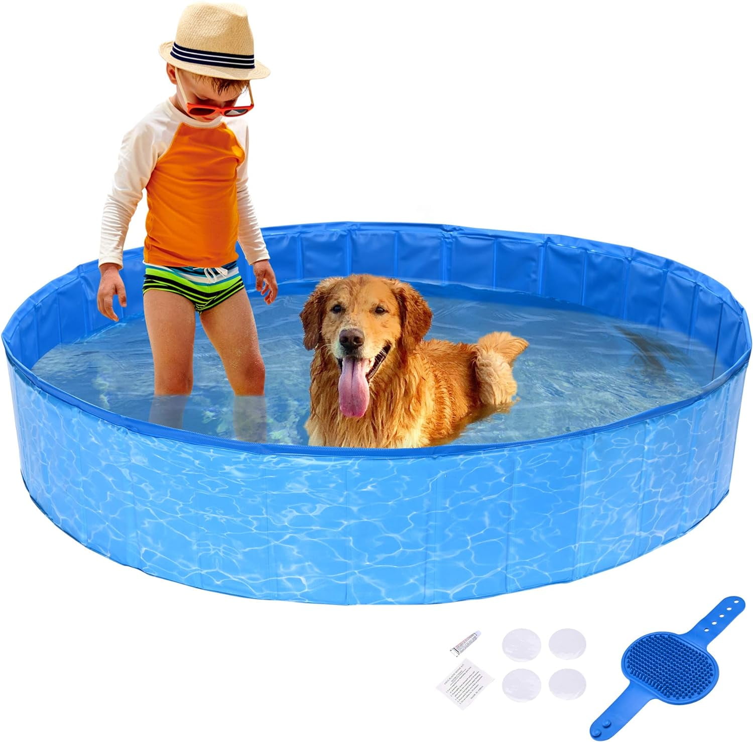 Foldable Dog Pool Hard Plastic Swimming Pool Kiddie Pet Bathing Tub Outdoor Wading