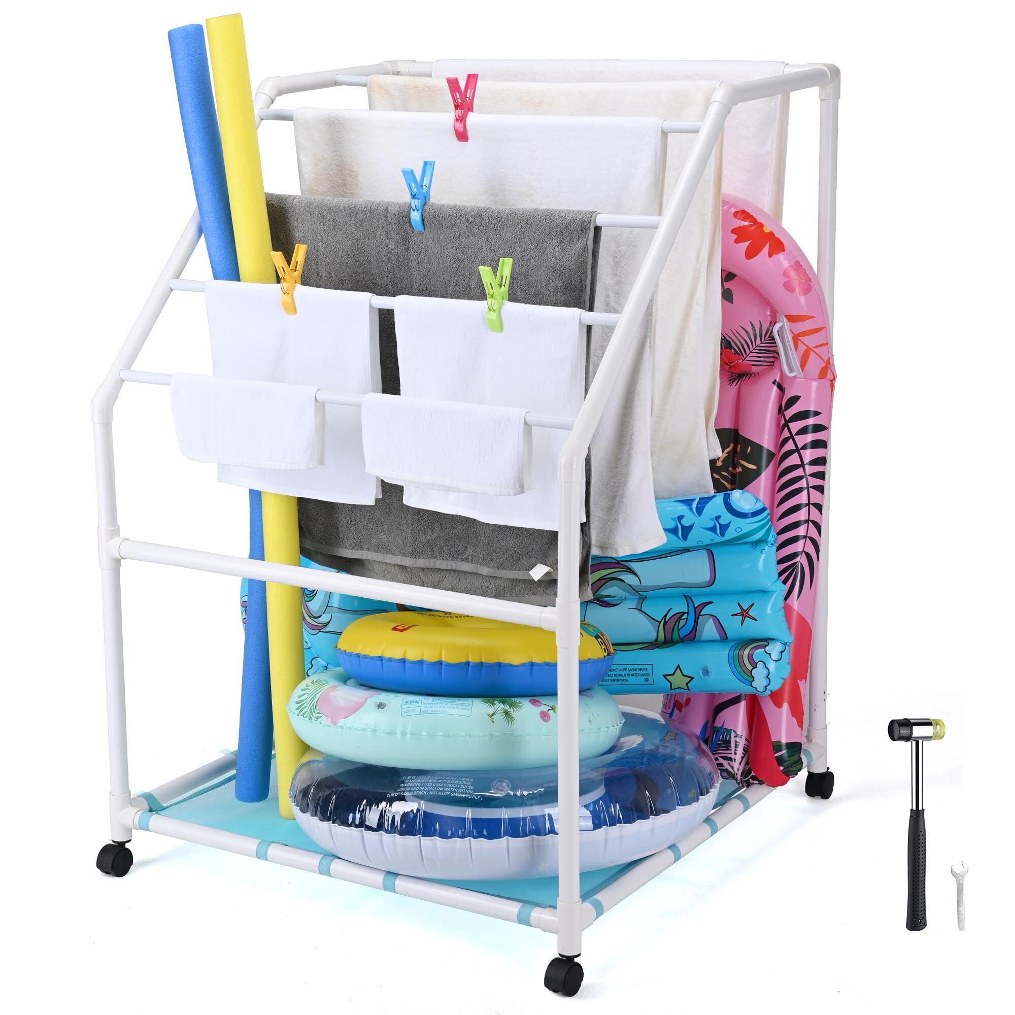 Yescom Free Standing Pool Side PVC Towel Rack Holder Heavy Duty 7 Bar 4 ...