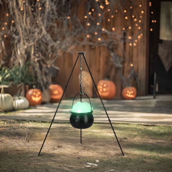 Yescom Halloween Witches Cauldron 31" Tripod Hanging Black Pot LED Light Adjustable Chain Hook Decoration