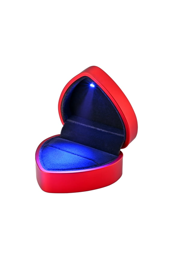 Heart Shape LED Lighting Ring Box Jewelry Wedding Engagement Proposal Case Red