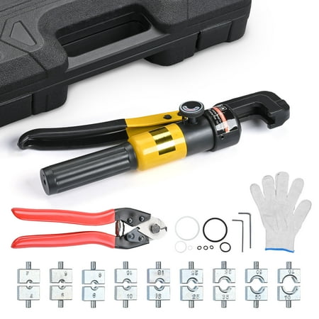 Yescom Hydraulic Crimping Tool Wire Crimper and Cutter for Cable Railing Tensioner 12 to 2/0 AWG Electrical Battery Lug Terminal