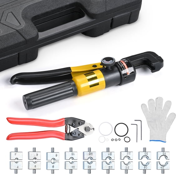 Yescom Hydraulic Crimping Tool Wire Crimper and Cutter for Cable Railing Tensioner 12 to 2/0 AWG Electrical Battery Lug Terminal