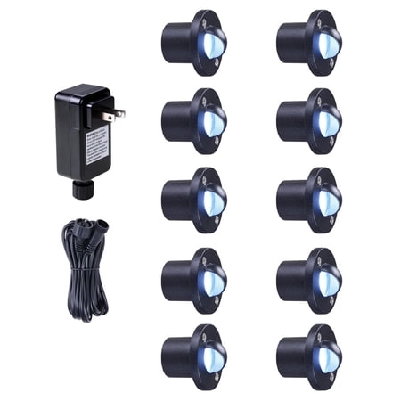 Yescom 10-Pack 7000K Cool White IP67 Waterproof Outdoor Step Lights, 12V Low Voltage Landscape Lighting with Transformer, Recessed LED Deck Lights