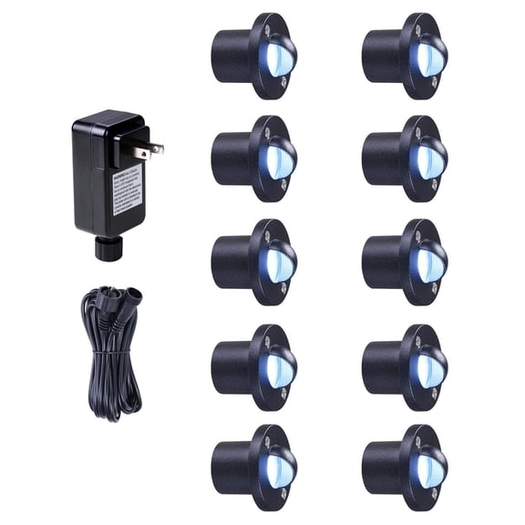 Yescom 10-Pack 7000K Cool White IP67 Waterproof Outdoor Step Lights, 12V Low Voltage Landscape Lighting with Transformer, Recessed LED Deck Lights