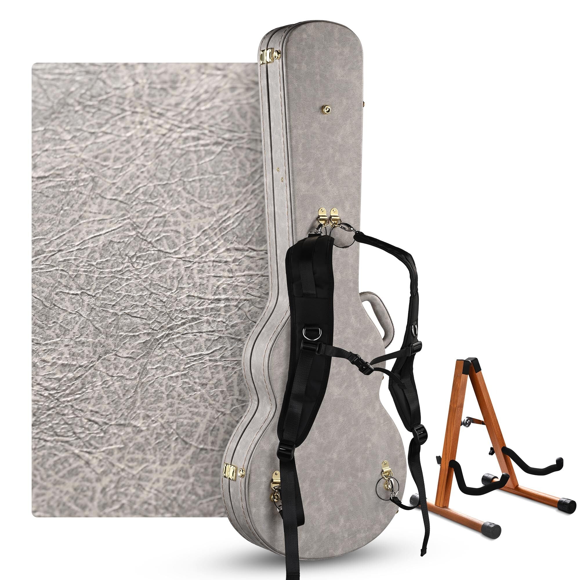 Yescom Les Paul Electric Guitar Hard Case with Backpack Strap & Folding Stand Fits for LP Style, Groove Series Sonic Silver