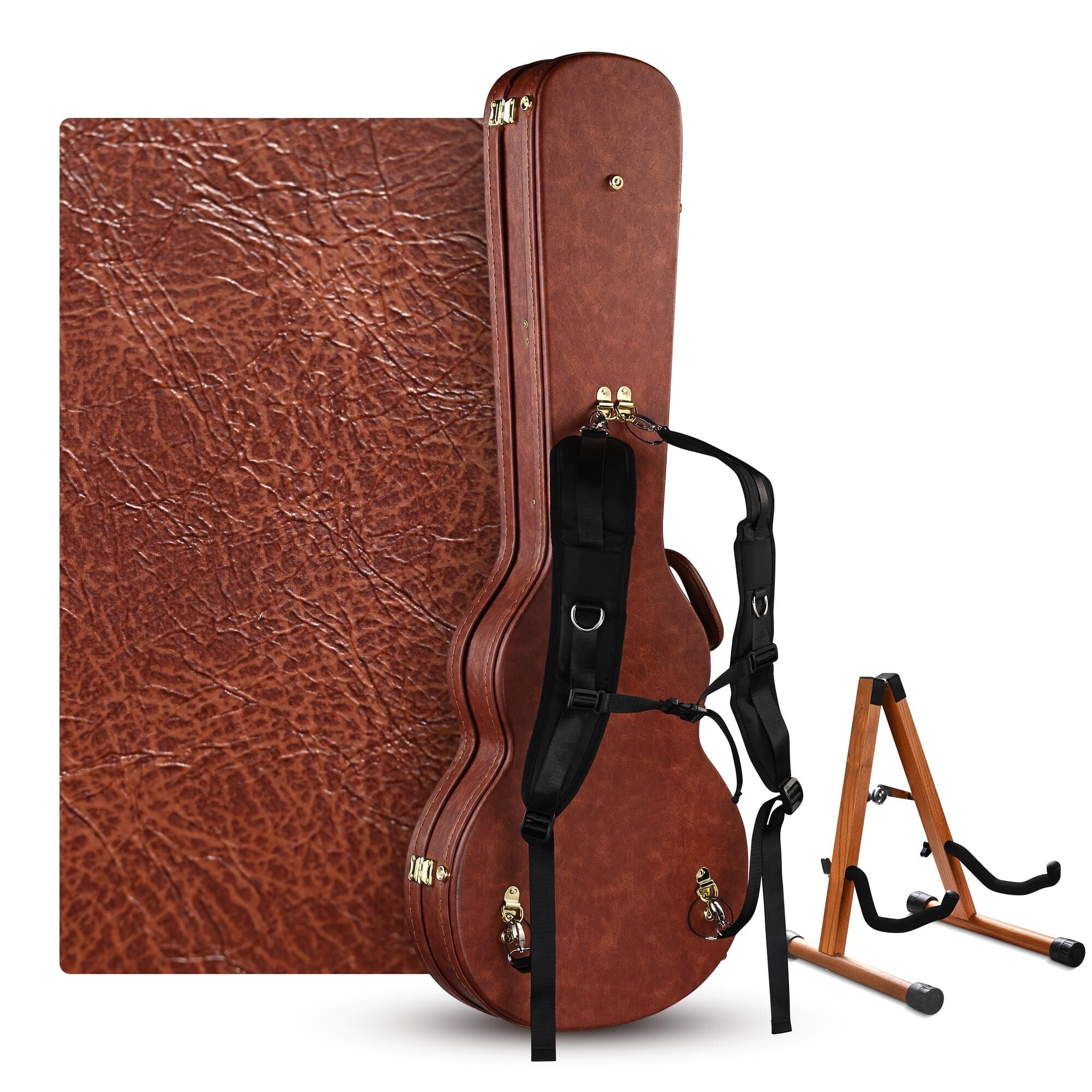 Yescom Les Paul Electric Guitar Hard Case with Backpack Strap & Folding Stand Fits for LP Style, Groove Series Vintage Sunburs