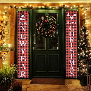 Lofaris Neon Happy New Year Door Cover 2025 - 72.8x35.4 Inch Firework Banner For NYE Party Decor