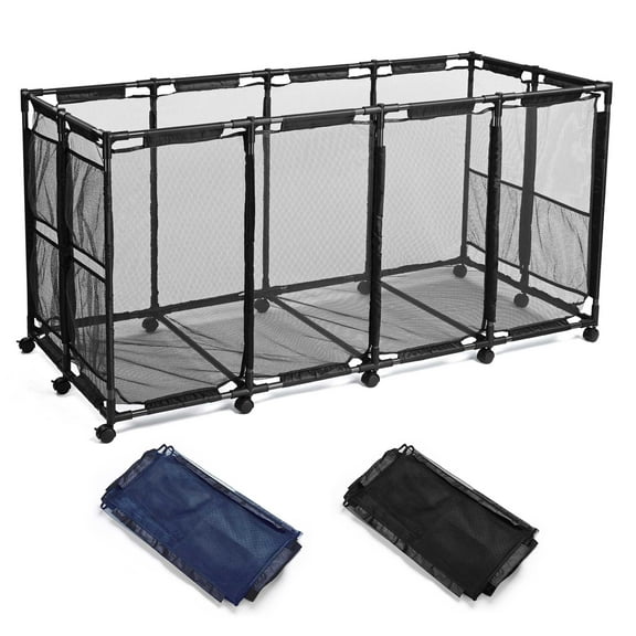 Yescom Mesh Pool Floats Storage Metal Frame Extra Large 12 Wheels Rolling Bin Cart with Blue Mesh Cover Replacement Net