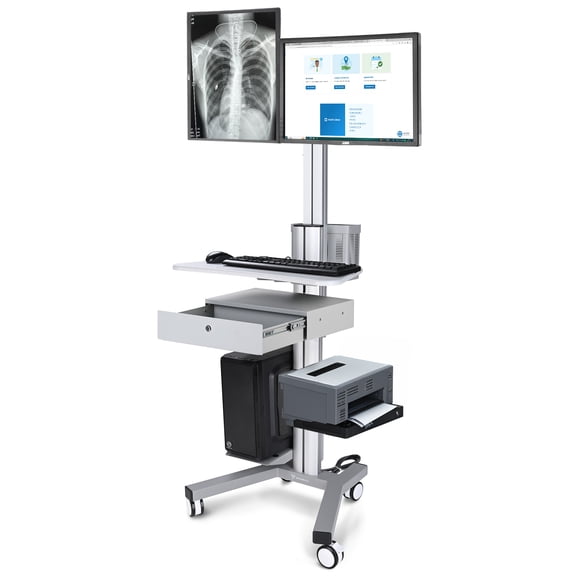 Yescom Mobile Computer Cart Dual Monitor Mount with Drawer Black