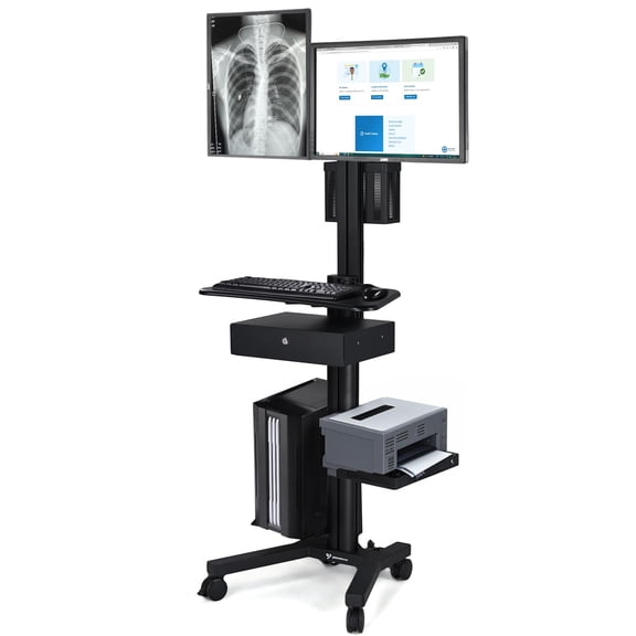 Yescom Mobile Computer Cart Dual Monitor Mount with Drawer Black