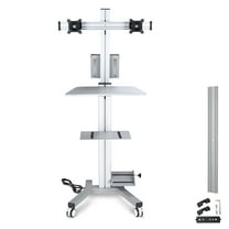 Yescom Mobile PC Stand Workstation with 2 Poles Dual Monitor Mount for 32" Screen Silver