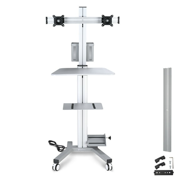 Yescom Mobile PC Stand Workstation with 2 Poles Dual Monitor Mount for 32" Screen Silver