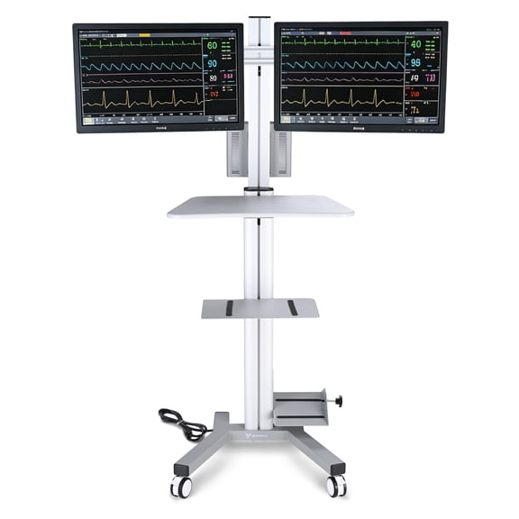 Yescom NexusX Commander Max Mobile PC Stand Workstation with Dual Monitor Mount for 32" Screen ANSI/BIFMA X5.5-2021 Certificated Silver