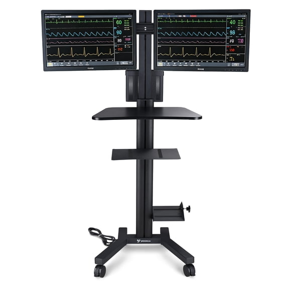 Yescom Mobile PC Stand Workstation with Dual Monitor Mount for Screen Up to 32" ANSI/BIFMA X5.5-2021 Certificated Black