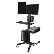 Yescom Mobile PC Stand Workstation with Adjustable Dual Monitors Mount with Tray CPU Printer Shelf