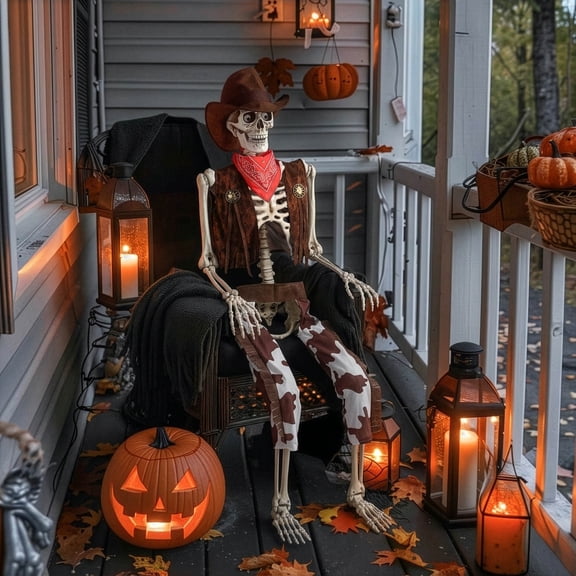Yescom Halloween 5.6ft Life Size Skeleton Cowboy Detailed Costume Outdoor Indoor Haunted House Props Decor 2026