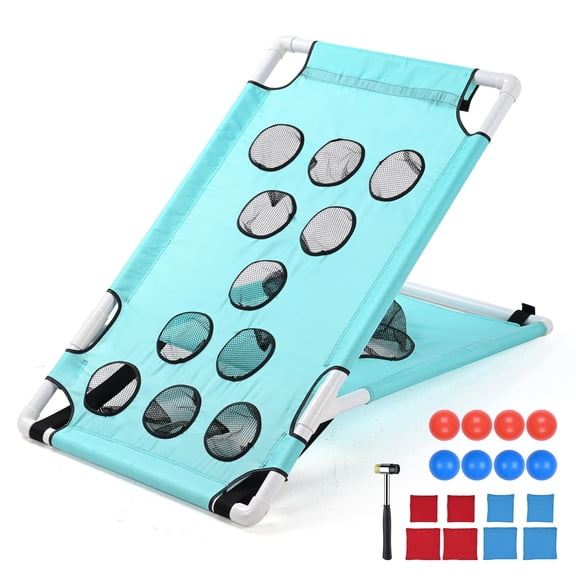 Yescom Portable Cornhole Game Set with 12-Hole Lightweight PVC, 8 Balls & 8 Bean Bags for Pool Lawn Yard Beach