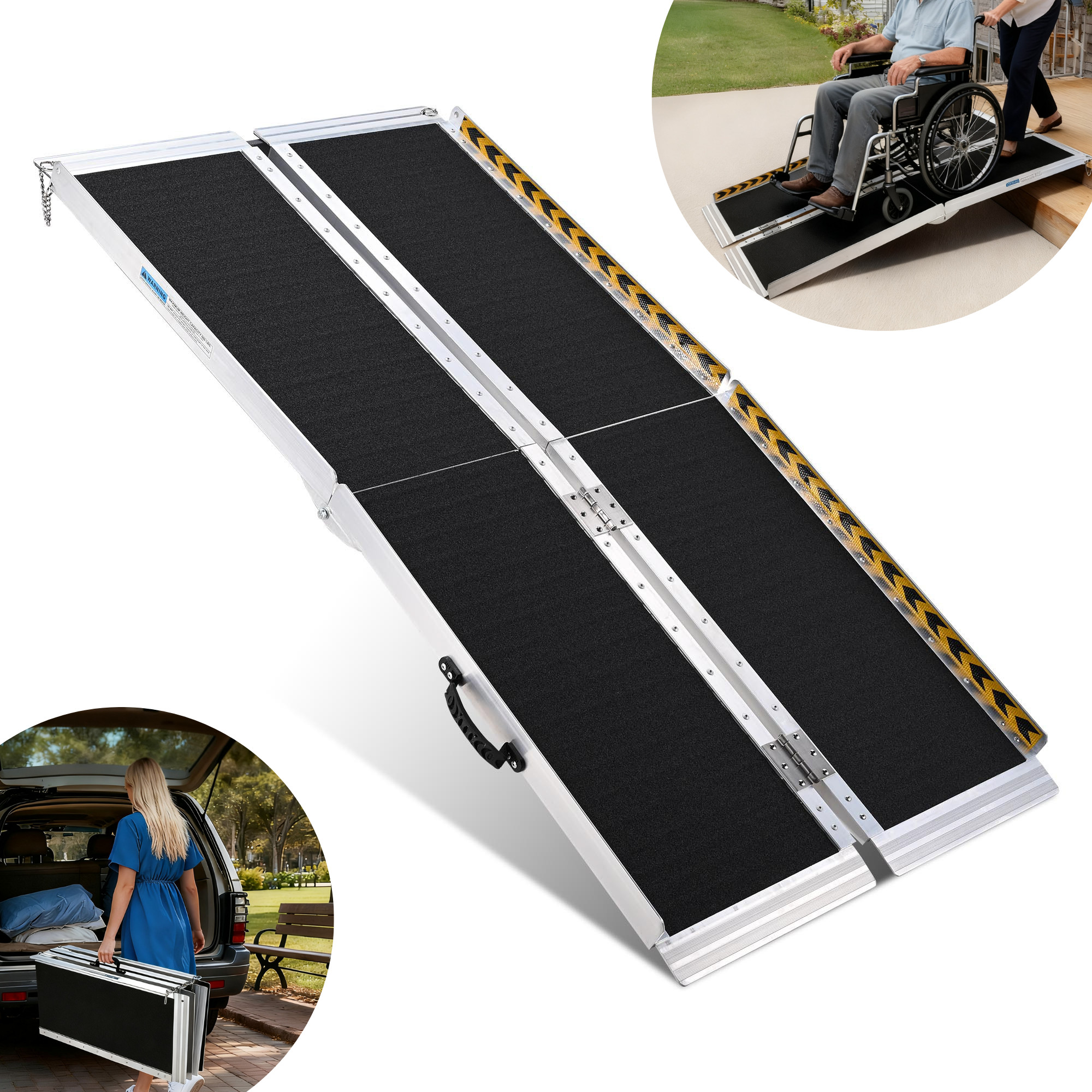 Yescom Portable Wheelchair Ramp Aluminum 5ft Folding Anti Slip 600LBS ...