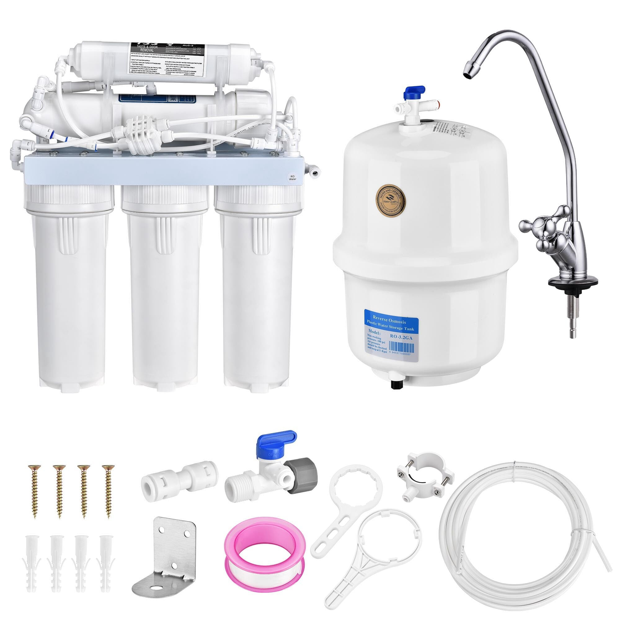 Yescom RO Water Filter System 5 Stage Reverse Osmosis WQA Certified 100 GPD Under Sink Filtration