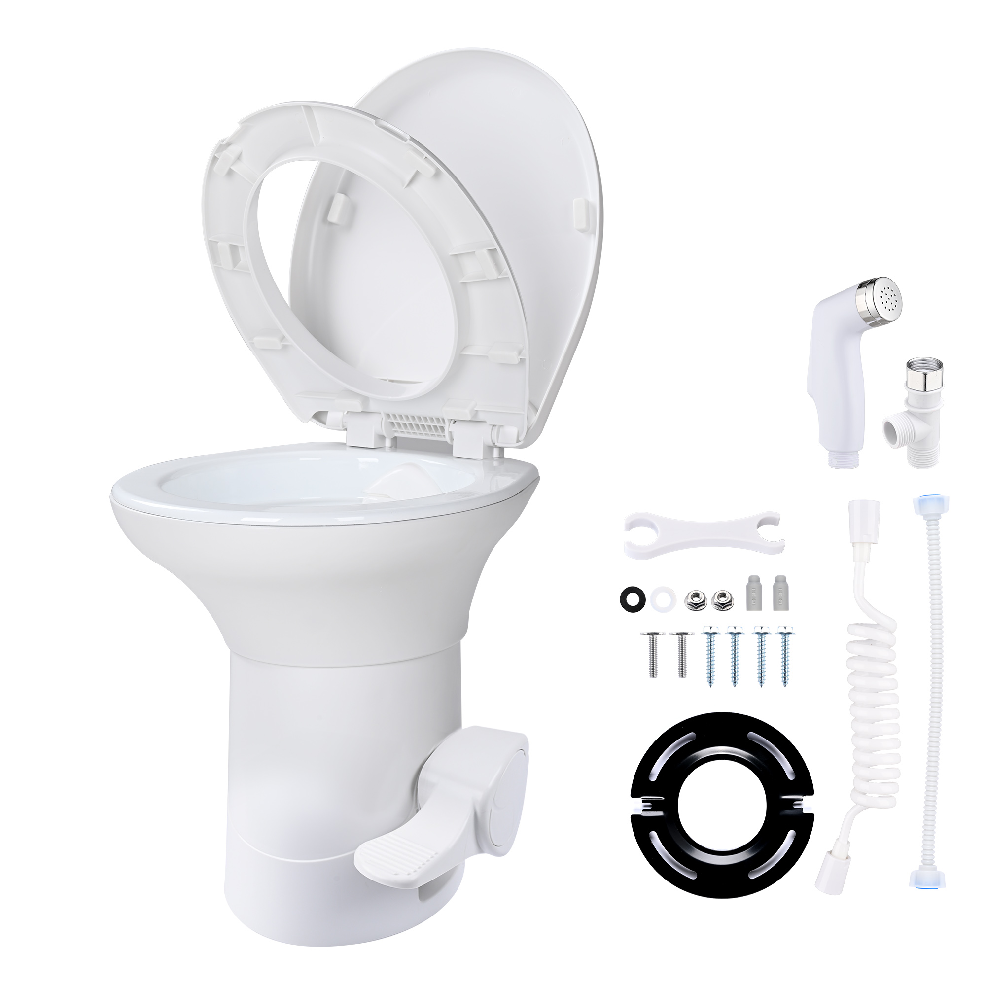 Yescom RV Camper Toilet Gravity Flush Enamel Elongated 20" High w/ Bidet Spray Caravan