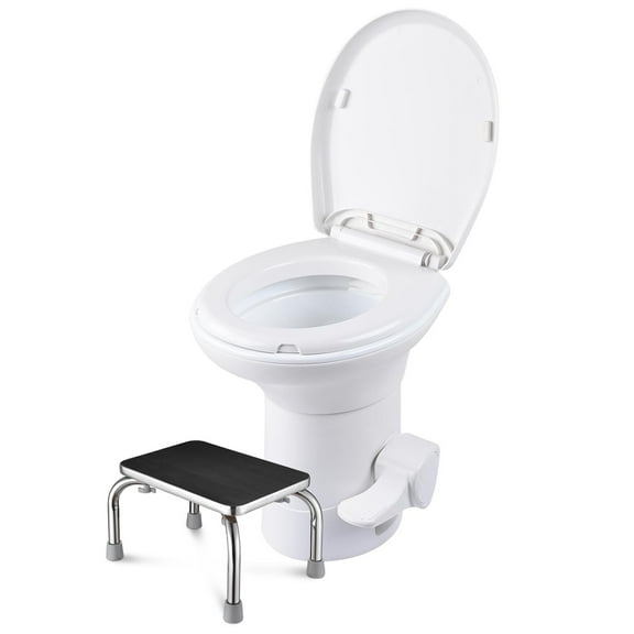 Yescom RV Toilet Porcelain Enamel Gravity Flush w/ Steel Step Stool for Camper