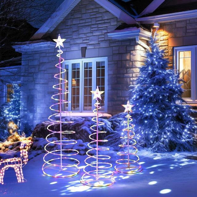 Yescom Set of 3 LED Christmas Spiral Light Kit 6Ft 4Ft 3Ft Cone Tree ...