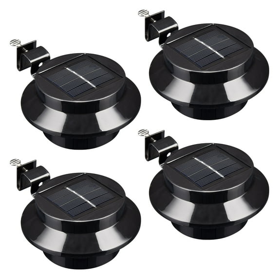 Yescom Solar Gutter Light Outdoor Waterproof 3 LED Deck Fence Lights with Bracket Wall Garden Stair Step Yard Black 4Pcs